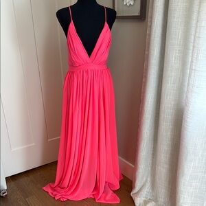 Pink Maxi Dress with Plunge Neckline
